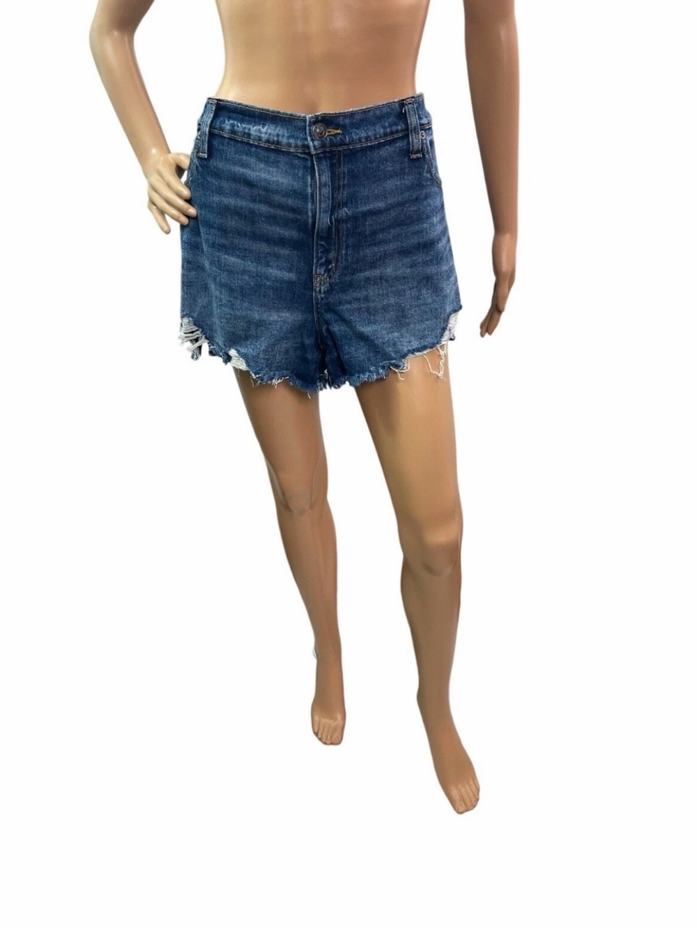 Aerie Women’s Size XL Blue Distressed Denim Jeans Shorts Elastic Waist Back